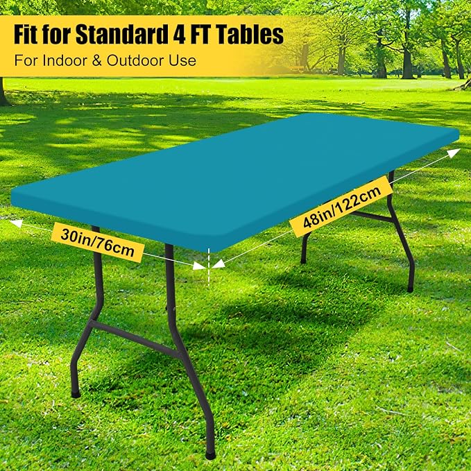 Smiry 4 Pack Rectangle Picnic Table Cloth, Waterproof Elastic Fitted Tablecloths, Washable Polyester Rectangular Patio Table Cover for Camping, Indoor and Outdoor (Teal, 30"x48")