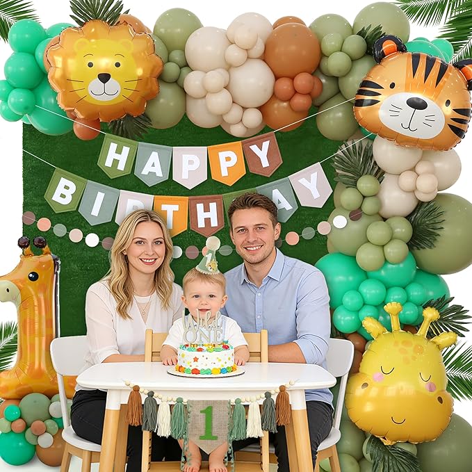 Wild One Birthday Decorations for Boys Balloons Arch Kit Jungle Theme 1st Party Banner First Safari Themes Zoo One Year Old Baby Boy