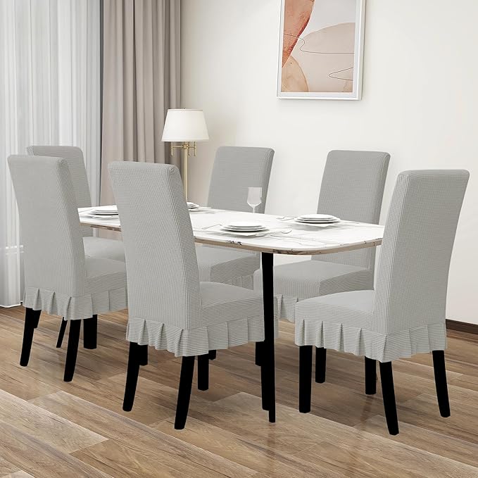 Easy-Going Dining Chair Covers Stretch Parsons Chair Slipcover with Skirt Chair Covers for Dining Room Restaurant Banquet (6 PCS, Silver Gray)