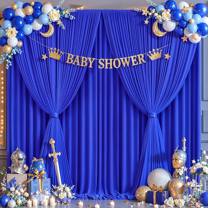 50ftx12ft Wrinkle Free Royal Blue Backdrop Curtain, 10 Panels 12FT Long Wedding Photo Backdrop Drapes, Silky Polyester Back Drop Cloth for Birthday Photography Background Party Backdrop Draping