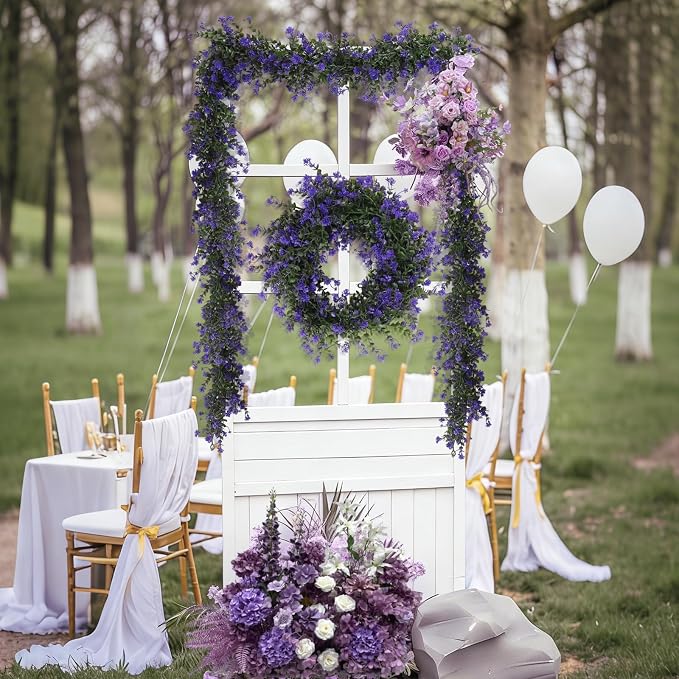 RECUTMS Fake Hanging Eucalyptus Garlands Artificial Vines Plants Eucalyptus Leaves with Flowers Greenery Spring Floral Garland for Home Wedding Wall Arch Party Decoration(Purple)