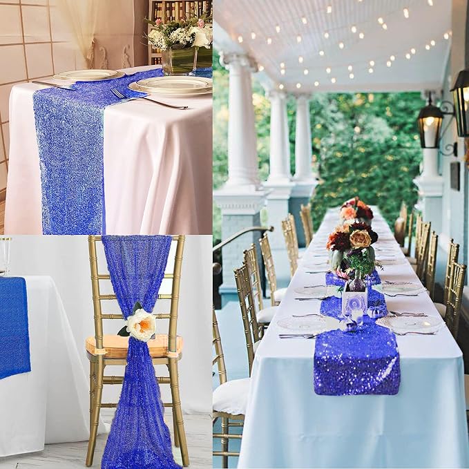 12 Packs 12 X 72 Inch Sequin Table Runner Glitter Dining Table Runner for Birthday Wedding Engagement Bridal Baby Shower Bachelorette Holiday Celebration Party Supplies Decorations (Royal Blue)