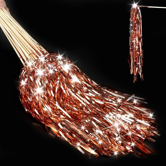 Drixbor 100 PCS Light Up Wedding Wands - LED Tinsel Streamers for Wedding Send Off & Grand Entrance, Party Favors for Weddings Birthdays Christmas (Rose Gold)