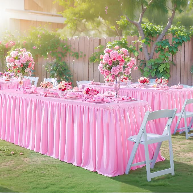 Wish Care 2 Pack Pink Rectangle Table Clothes for 6 Foot Tables, Polyester Fitted Tablecloths 6t Stretch Table Cover for Wedding, Birthday, Parties, Trade Show, Craft Show