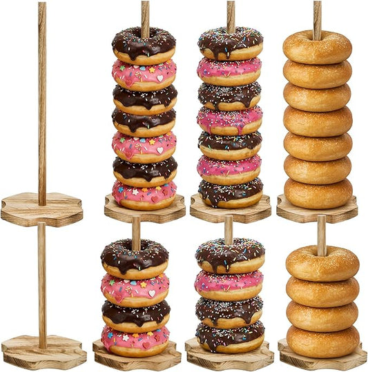 Cididu 8 Pieces Wood Donut Stand, Bagel Stand Holder Display for Dessert Table, Detachable Rustic Donut Sticks Display Tower for Wedding Birthday Parties Decorations Supplies (2 Sizes)