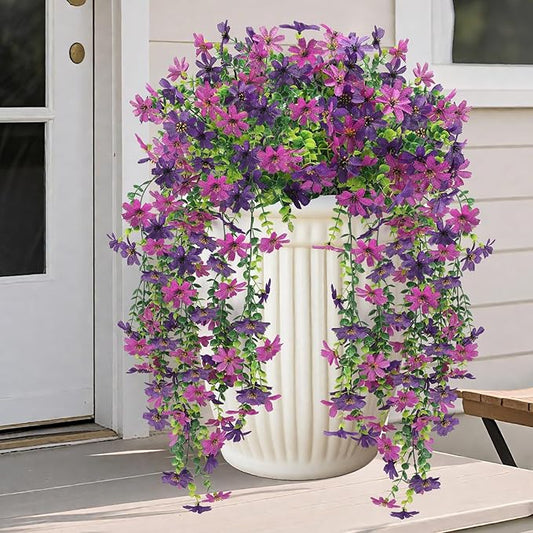 Geegoods Artificial Flowers for Outdoors Decoration, 4Pcs Faux Hanging Mums UV Resistant Realistic Silk Flowers for Outside Patio Porch Garden Yard Balcony Fall Decor