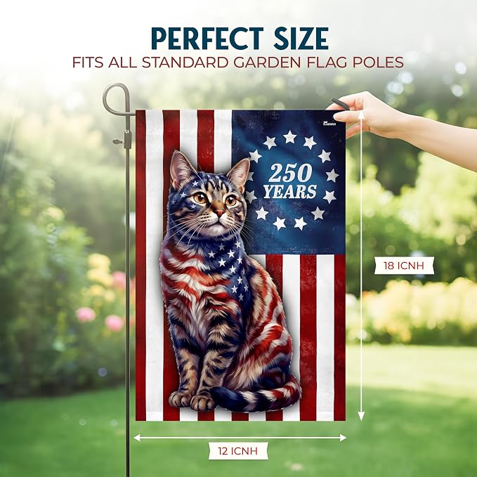 FLAGWIX American Patriotic Cat Garden Flag - Polyester Double-sided Yard Flags For Outside Garden Flag (11.5" x 17.5") - 4th of July Decorations for Home Yard Garden Decor Banner, Gifts For Men Women