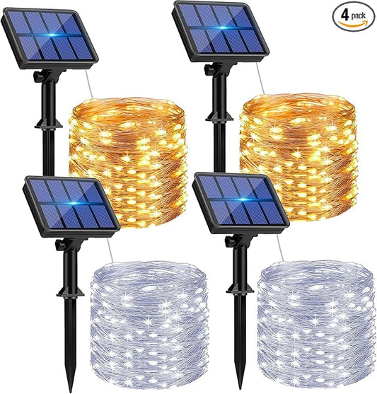 btfarm 4 Pack Solar String Lights Outdoor - 320LED 132FT Solar Fairy Lights Outside Waterproof 8 Modes, Copper Wire Solar Powered Twinkling Lights for Tree Garden Christmas Wedding Party Decoration