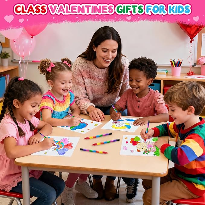 ZMLM 24 Pack Valentine's Coloring Books for Kids with Crayons,Party Favors for Kids 4-8, Goodie Bags Stuffers for Toddlers, Classroom Prizes Birthday Return Gifts (Valentine)