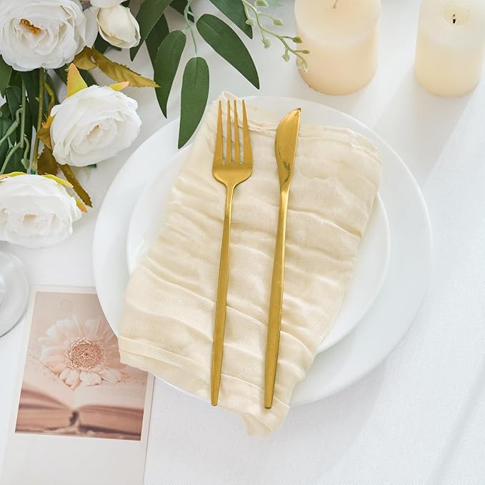 50 Pack Cheesecloth Napkins 20"x20" Beige Boho Gauze Cheese Cloth Napkins Bulk Rustic Dinner Table Decor for Wedding Bridal Baby Shower Party