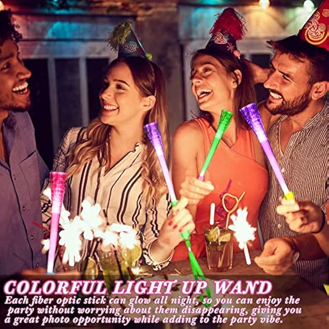 Junkin 360 Pcs Fiber Optic Wands Glow LED Light up Wand Bulk Flashing Sticks with Included Batteries for Party Favors Wedding Birthday Carnival