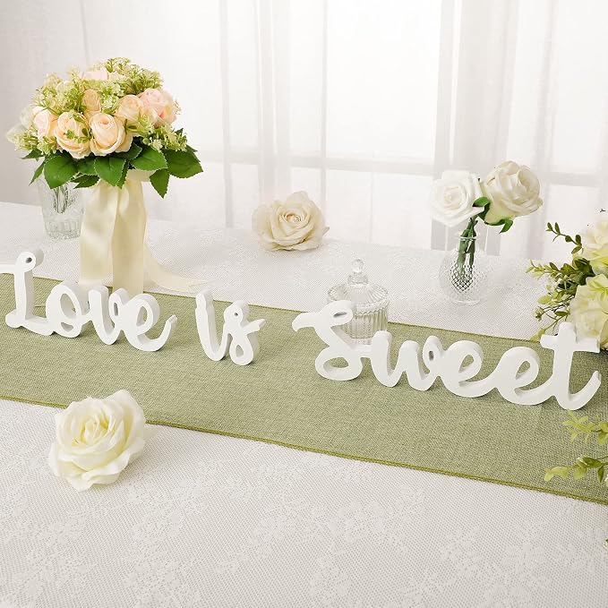 Love Is Sweet Table Decor Hollow Sign Wooden Love Is Sweet Sign for Dessert Table Freestanding Wood Is Wooden Letter Top for Wedding Shelf(White)