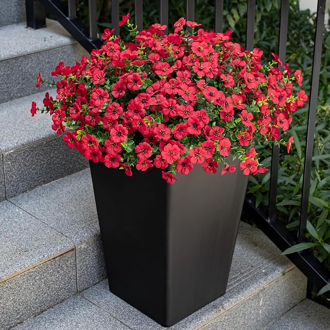 Lnoicy 20 Bundles Artificial Flowers for Outdoor Fake Plants for Spring Decoration,Faux Eucalyptus Flowers for Planter UV Resistant Lifelike for Home Porch Garden（Red）