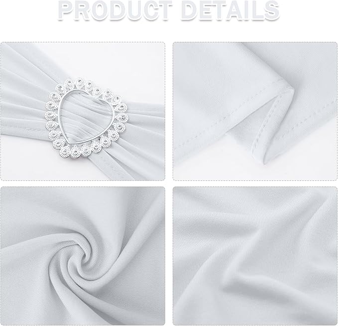 Howhic Pack of 120 Spandex Chair Sashes Bows Stretch Chair Cover Band with Buckle Slider Universal Elastic Chair Ties for Wedding Banquet Party Event Decoration (White)