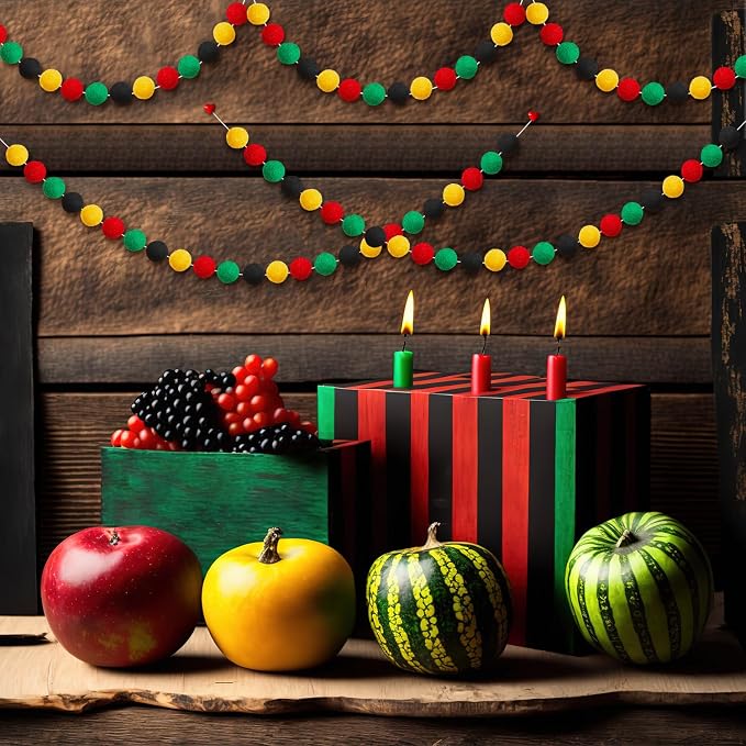WILLBOND 3 Pieces Wool Felt Rainbow Ball Garland Colorful Pom Pom 6.5 ft Long 24 Ball Garland for Easter Mardi Gras Classroom Halloween Thanksgiving Xmas (Black,Green,Red,Yellow)