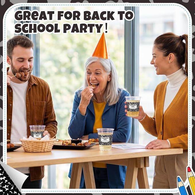 Funnymoom 60 Pack Composition Book Decoration Cups 12 oz Back to School Disposable Clear Plastic Drinking Cups for First Day of School Teacher Graduation End of Year Party Decorations Supplies
