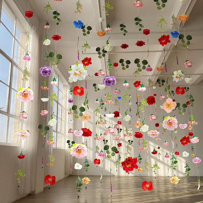 Suncalla 12 Pcs 70.8 ft Wildflower Garland Pre Strung Artificial Hanging Flower Vine Backdrop Decor from Ceiling Floating Silk Floral Garland for Garden Wedding Bridal Shower(Floral,Multicolor)
