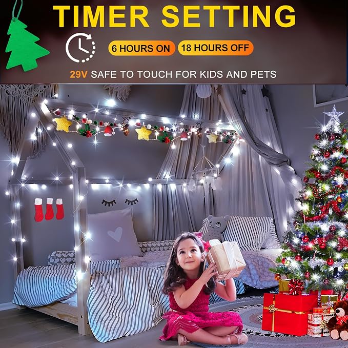 KNONEW Christmas String Lights Indoor Plug in,60FT 180LED Outdoor Waterproof Fairy Lights,8 Lighting Modes,Timer Memory Function for Bedroom Patio Balcony Party (Cool White)