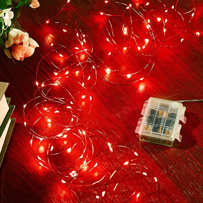 Ariceleo 4 Pack 65.6 Ft. Battery Operated Outdoor String Lights with Remote & Timer, LED Red Fairy Lights, Waterproof Twinkle Lights for Bedroom, Dorm, Mason Jar, Wedding, Party, Christmas
