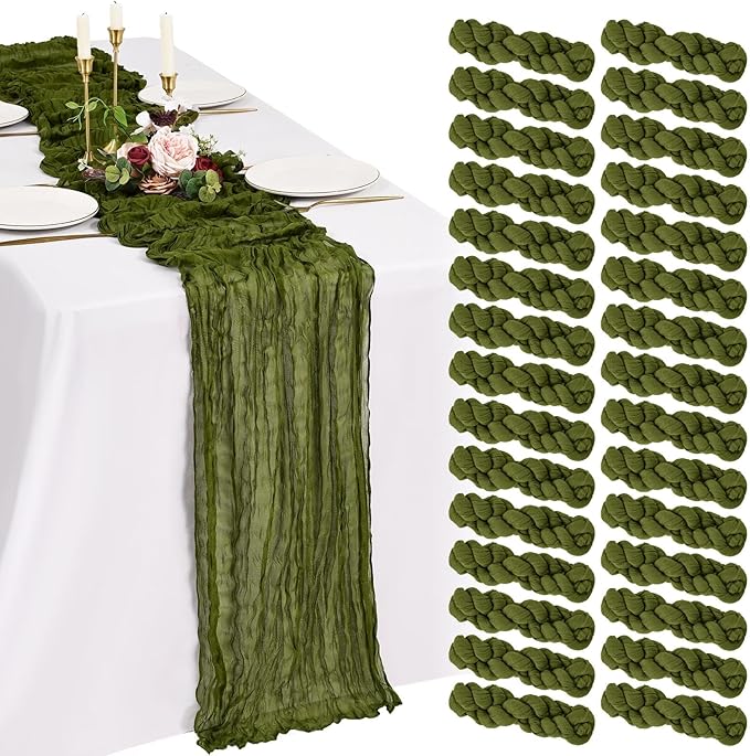 30 Pack Cheesecloth Table Runner 10FT Olive Green Table Runner Boho Gauze Cheese Cloth Table Runners Long Rustic Sheer Table Decorations for Wedding Party Baby Bridal Shower Birthday Holiday Home