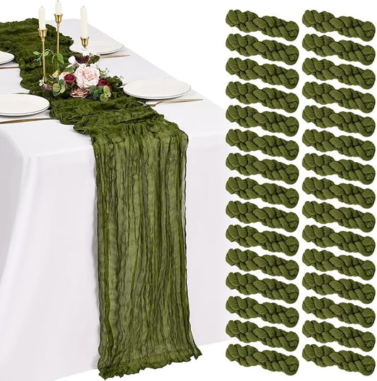 30 Pack Cheesecloth Table Runner 10FT Olive Green Table Runner Boho Gauze Cheese Cloth Table Runners Long Rustic Sheer Table Decorations for Wedding Party Baby Bridal Shower Birthday Holiday Home