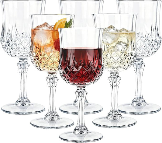 Plastic Wine Glasses, 10OZ Plastic Goblets Vintage Style Cordial Drinking Glasses for Wedding Reception, Grand Event Party Supplies(6, Clear)