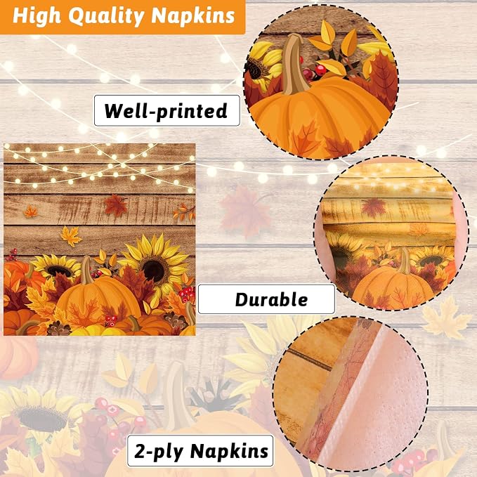 chiazllta 96 Pcs Fall Party Paper Plates and Napkins Thanksgiving Party Tableware Set Table Decorations for Fall Autumn Birthday Party Supplies 24 Guests