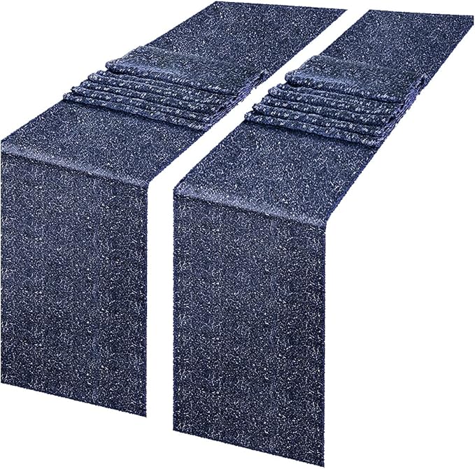 JYFLZQ Navy Blue Sequin Table Runners 12" x 108" Pack of 2 Sparkly Black Metallic Table Runner Glitter Sequin Runner for Table Birthday Party Event Decorations