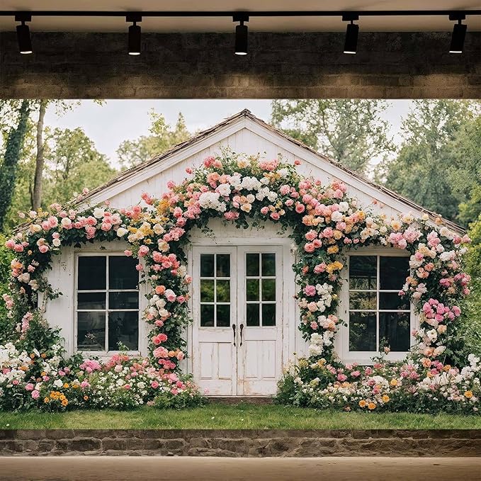 15X10ft Flower Backdrop Floral Retro House Photography Backdrops Rustic Garden Style Decoration Wedding Portrait Background Studio Photo Booth Props