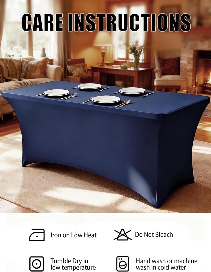6FT Blue Table Cloth - 6 Pack Fitted Stretch Rectangle Spandex Tablecloth, Washable Table Cover for Party, Picnic, Wedding, Banquet, Birthday and Festival(30" x 72")