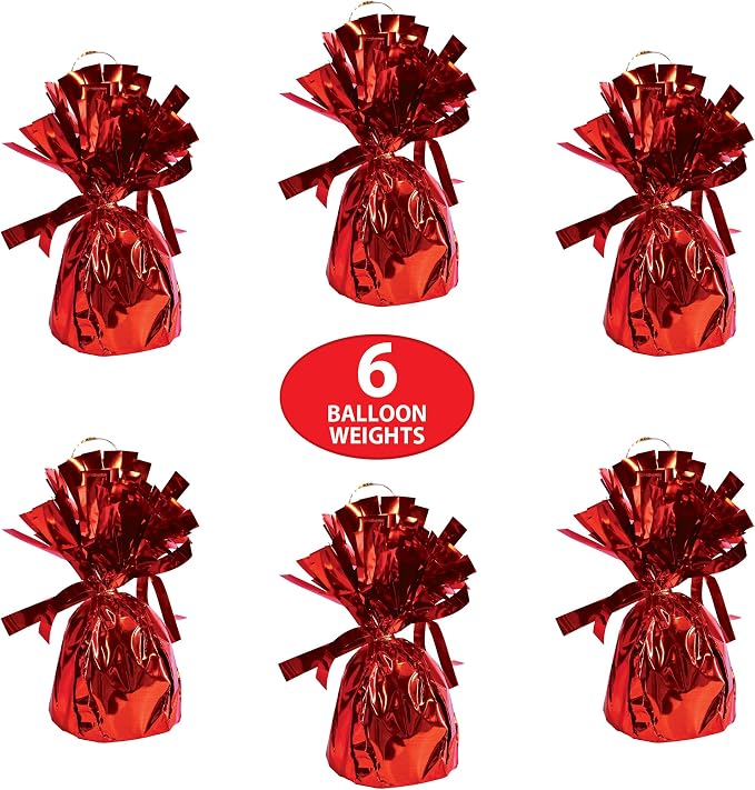 Beistle Metallic Plastic Wrapped Balloon Weight Holders For Birthday Party Decorations, Red - 6 Piece