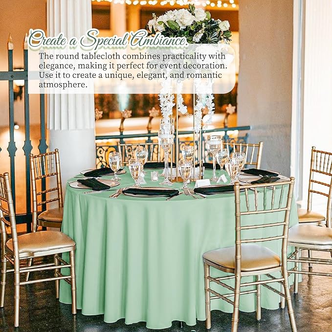 10 Pack Sage Green Round Tablecloth 90 Inch, Waterproof Polyester Fabric Table Cloth for Round Tables, Stain Wrinkle Resistant Tablecloths Washable Table Cover for Wedding Dining Party Banquet