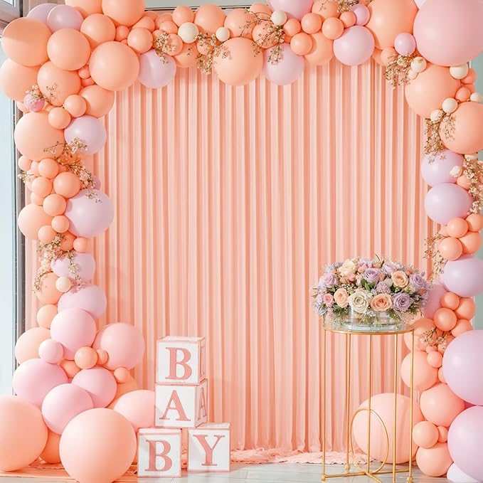 8 Panels Peach Backdrop Curtain for Parties Wedding Wrinkle Free Peach Photo Curtains Backdrop Drapes Fabric Decoration for Baby Shower Birthday Party 40ft(W) x 10ft(H)