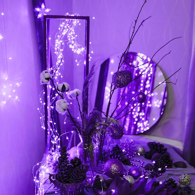 Fairy Lights Battery Operated 100 LED 33 ft Twinkle Starry Firefly LED String Lights with Timer 8 Modes Remote Waterproof for Christmas Party Bedroom Wedding 4 Pack (Purple)
