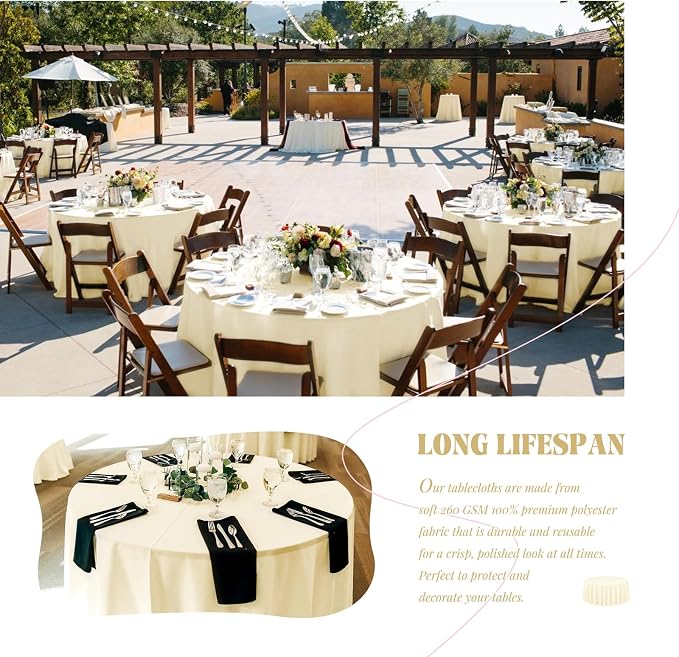 Showgeous 4 Pack Beige Round Tablecloth 90 Inch Table Cloth for Round Tables Polyester Tablecloths Table Cover for Dining Wedding Party