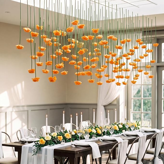 12 Pack 5 ft Artificial Marigold Flowers Hanging Garland Decorations Orange Marigold from Ceiling Dangling Faux Floral Vine Strings with Hook for Wall Autumn Party Day of the Dead Decor