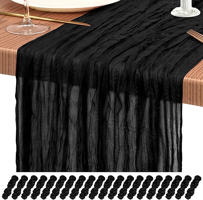 20 Pack Black Cheesecloth Table Runner 10FT Boho Gauze Cheese Cloth Table Runners Romantic Rustic Sheer Table Decorations for Wedding Party Baby Shower Birthday Holiday Home