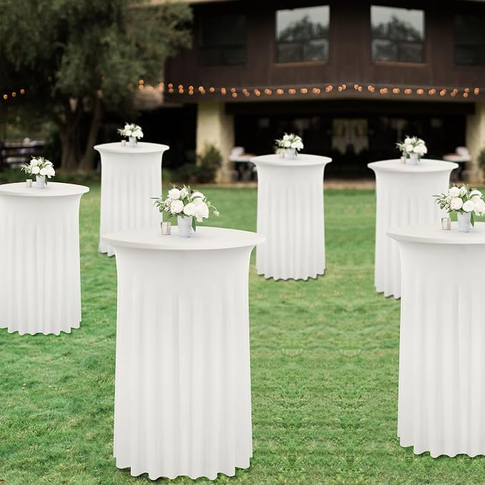 4 Pack Ivory High Top Cocktail Tablecloths Round 36inch×43inch, Wrinkle Free Stretch Spandex Cocktail Table Cloth Covers for Party Wedding Banquet Baby Shower Birthday