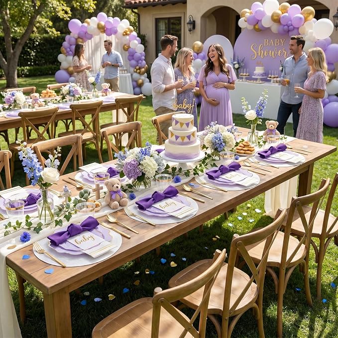 WDF 175Pcs Purple Plates Disposable - Lavender Plastic Plates 25guest Plastic Dinnerware Ideal for Birthday Party/Wedding/Spring/Picnic/First Communion