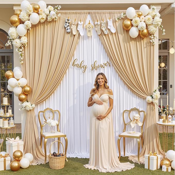 20ft×12ft Champagne Backdrop Curtain for Wedding Parties, 4 Panels Wrinkle Free Polyester Photo Backdrop Drapes Back Drop Cloth for Birthday Photography Background
