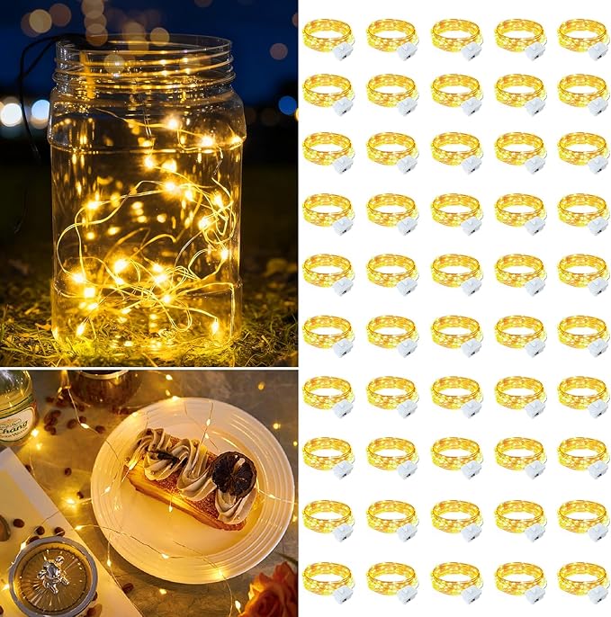50 Pack Warm White Fairy Lights Battery Operated, 7ft 20 LED Mini String Twinkle Lights for Christmas Halloween Mason Jars Centerpiece Table Decorations (50, Warm White)