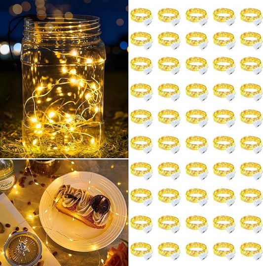 50 Pack Warm White Fairy Lights Battery Operated, 7ft 20 LED Mini String Twinkle Lights for Christmas Halloween Mason Jars Centerpiece Table Decorations (50, Warm White)