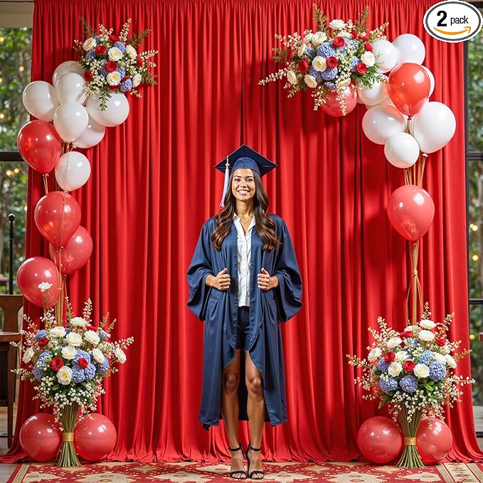 Red Backdrop Curtain for Parties Wedding Wrinkle Free Red Photo Curtains Backdrop Drapes Fabric Decoration for Birthday Party Baby Shower Christmas 5ft x 8ft,2 Panels