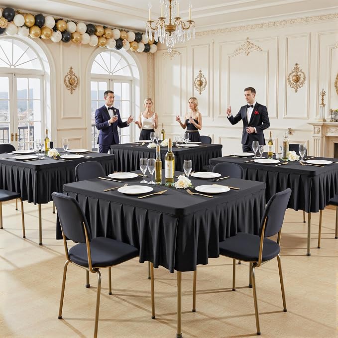 Shillance 34x34 Inch Black Spandex Square Tablecloth,Wrinkle Free Black Fitted Table Cloth for Square Tables,Washable Pleated Table Cover for Wedding Birthday Cocktail Party Buffet Dinner Camping