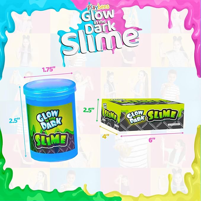 Playbees Glow in The Dark Slime – 6 Pack Neon Party Favors for Kids, Sensory Toy for Boys & Girls Ages 5+, Non-Toxic, Stretchy, Gooey Fun – Birthday, Halloween, Classroom & Treat Bags
