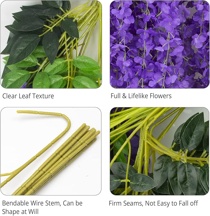 12 Pack Artificial Wisteria Hanging Flowers Fake Wisteria Flower Garland Silk Vines Rattan Decor for Home Wedding Arch Wall Garden Greenery Bedroom Outdoor Office Party Decoration (Purple)
