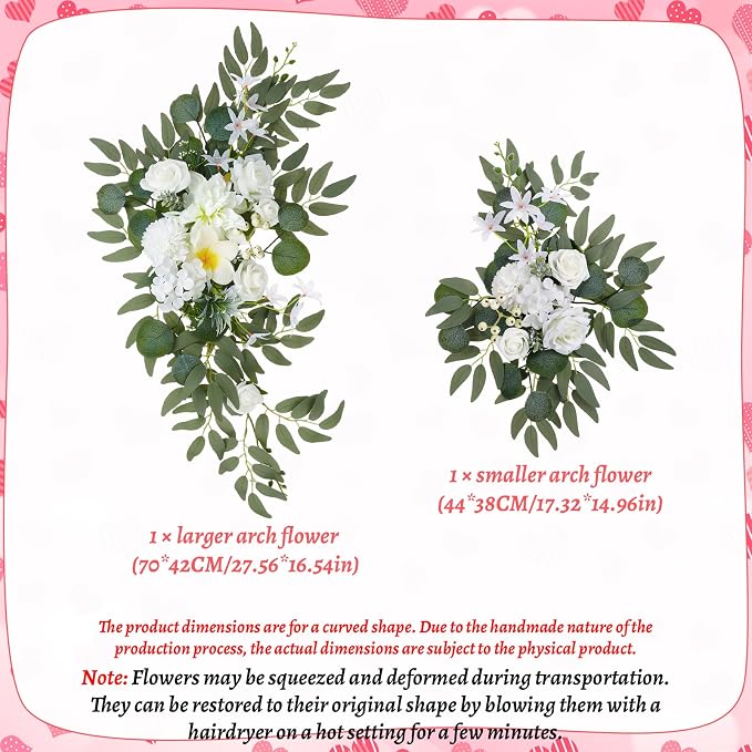Wedding Arch Decorations 2 Pack - Reusable Artificial Hanging Flowers Floral Swag Greenery Garland for Wedding Welcome Sign Backdrop Bridal Ceremony Reception, Baby Shower