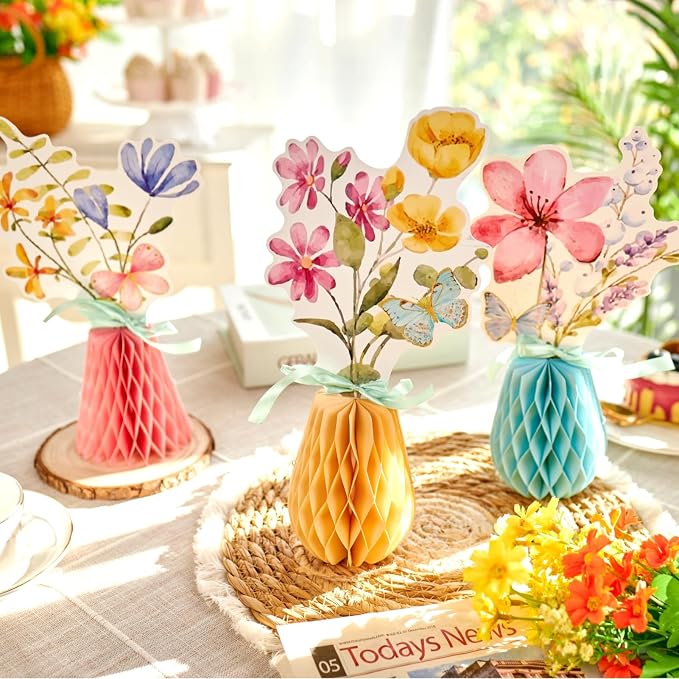 SUNBEAUTY Wildflower Baby Shower Table Decorations Wild Flowers Honeycomb Centerpieces for Garden Baby Shower Spring Floral Table