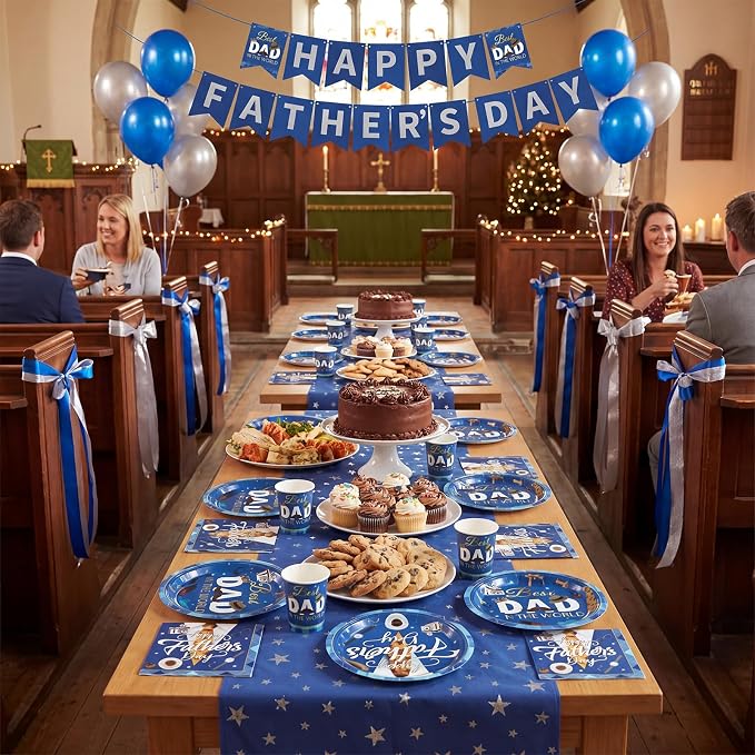 Jenaai 200 Pcs Father's Day Tableware Set Serve for 50 Guests 9" Dinner Plates 7" Dessert Plates Paper Cups and Napkins Set for Dinnerware Tableware Disposable Father's Day Party Supplies