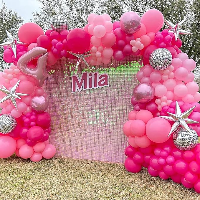 COKAOBE Iridescent Pink Shimmer Wall Backdrop, 24PCS Square Sequin Shimmer Backdrop Panel, Photo Backdrops for Birthday, Anniversary, Wedding, Graduation & Bachelorette Party Decoration